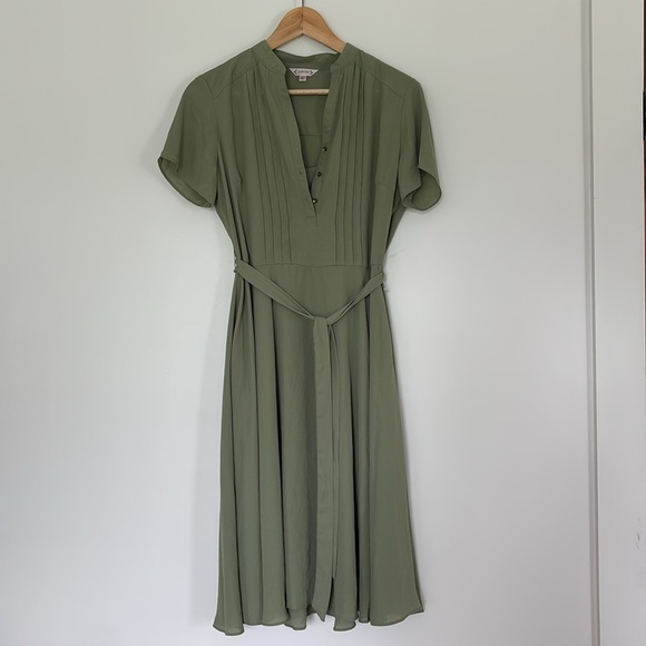 NWOT Nanette Lepore Short Sleeve Modest Knee Length Belted Green Shirt Dress - Picture 3 of 9
